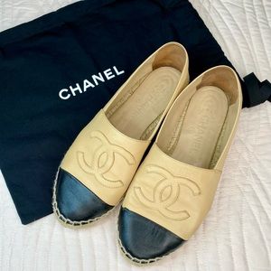 CHANEL ESPADRILLES Beige/Black, Size 38